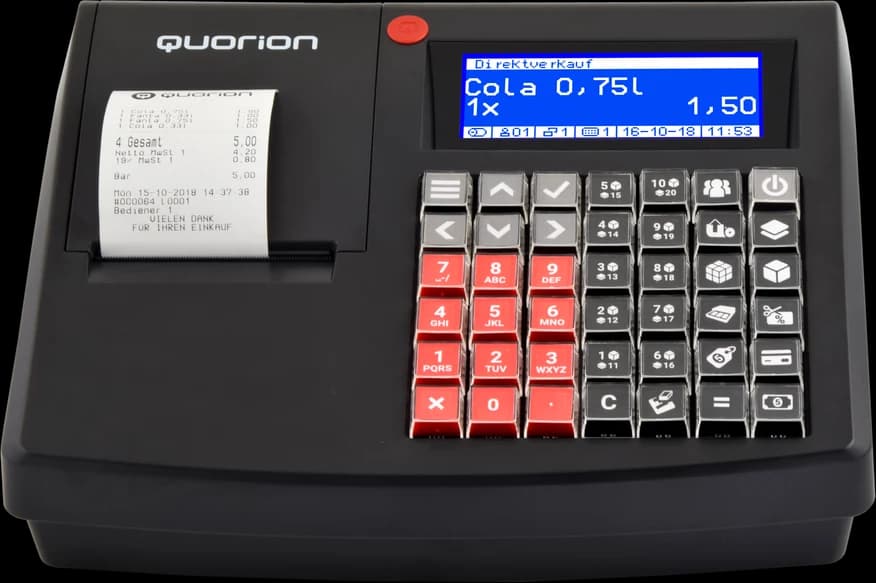 Kompakte Quorion QMP 60 Registrierkasse mit TSE, Bondrucker und Kassenlade für Kiosk und Imbiss in Berlin
